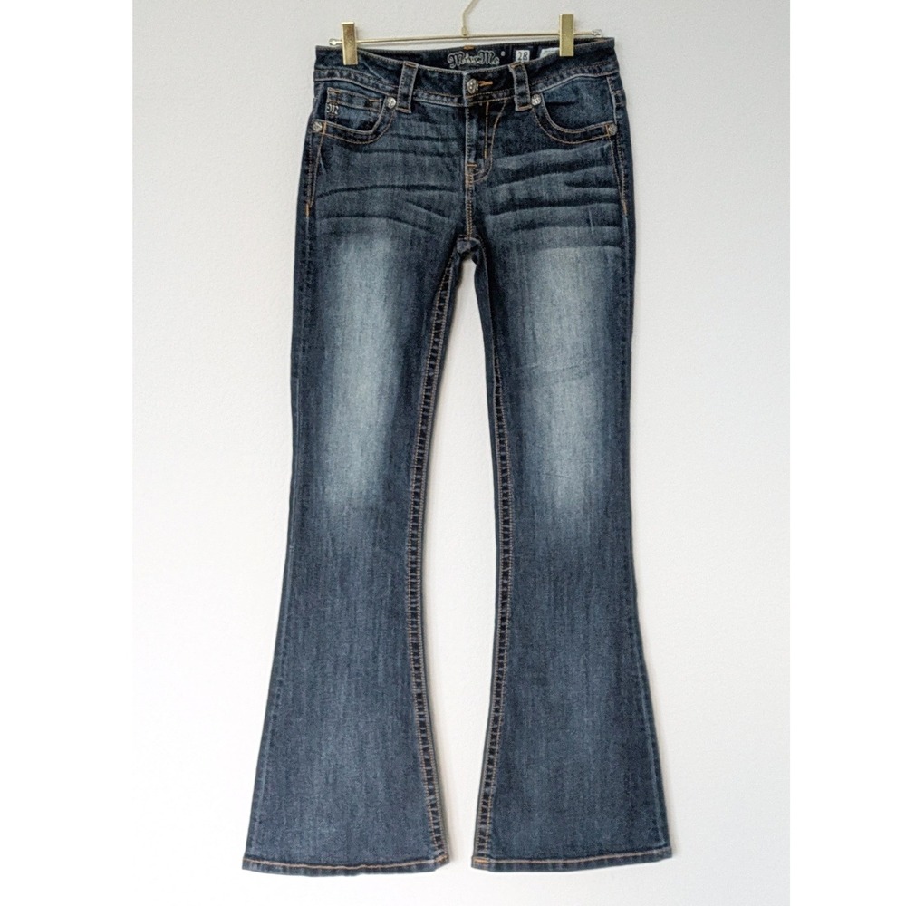 Miss Me Mid-Rise Flare Jeans Women 28‎ Dark Blue Denim MS4009F81 Stretch Western